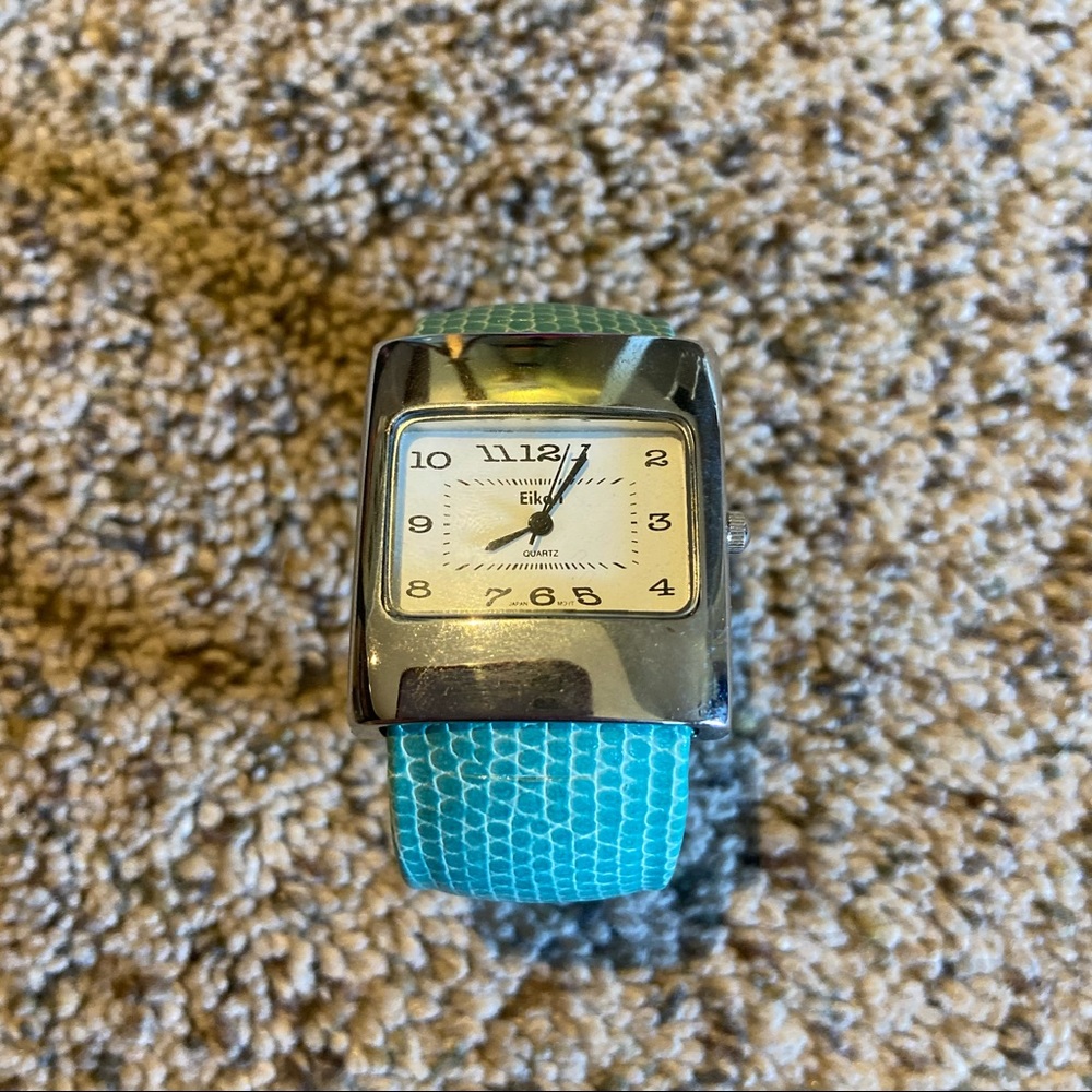 Eikon Blue Wristband Cuff Watch Wide Band Square Large Face (needs new battery)